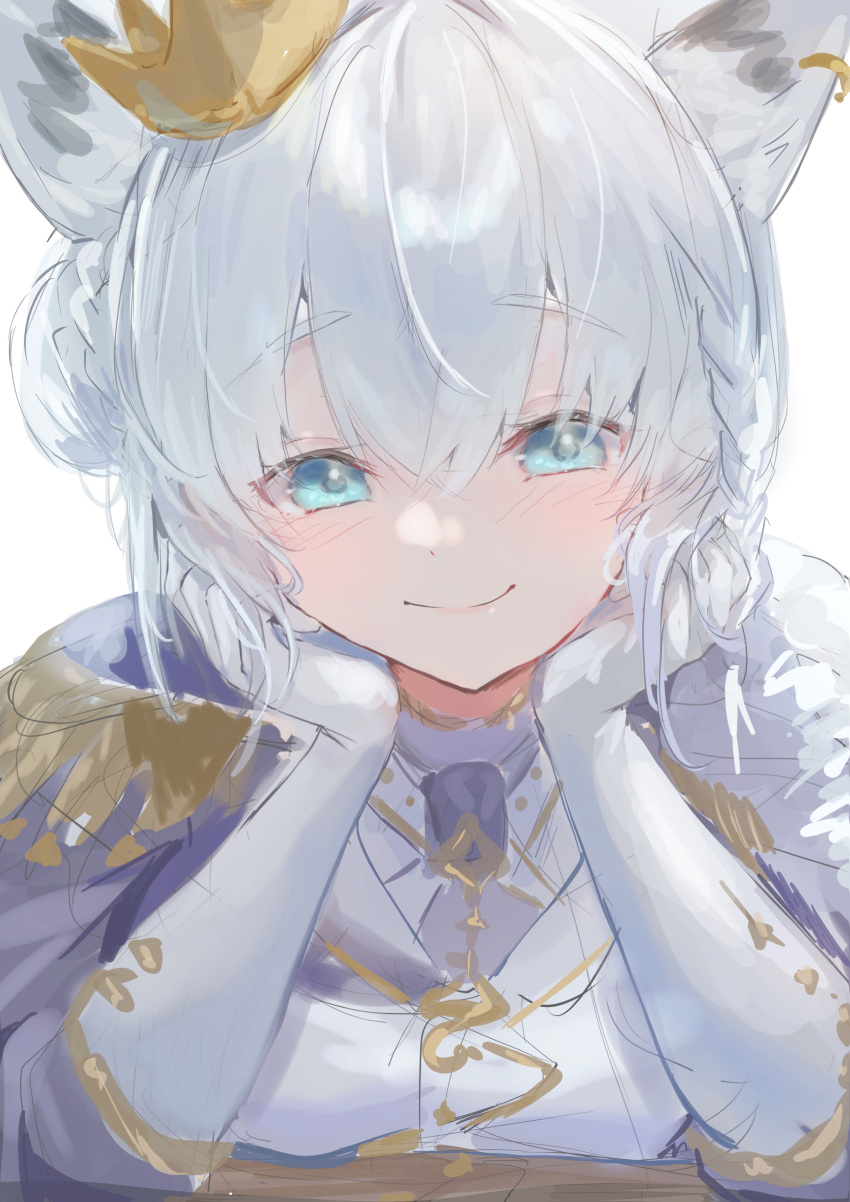 1girl, absurdres, animal_ears, blue_cape, blue_eyes, cape, closed_mouth, fox_ears
