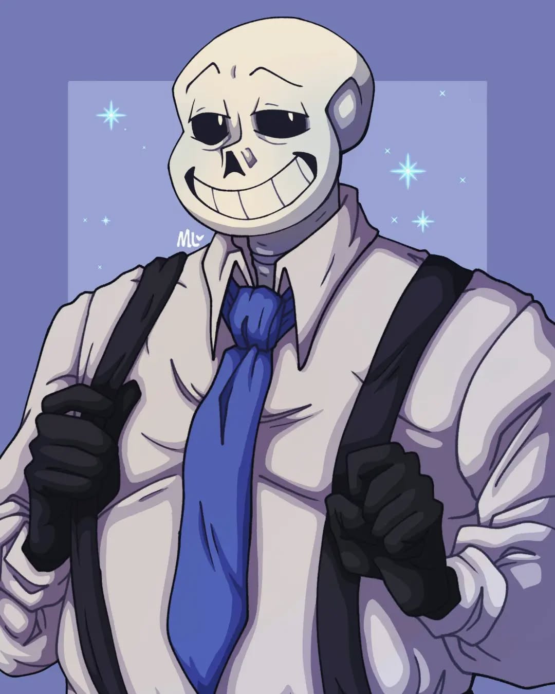 1boy, 2022, 2d, alternate_costume, black_gloves, blue_necktie, border, collared_shirt