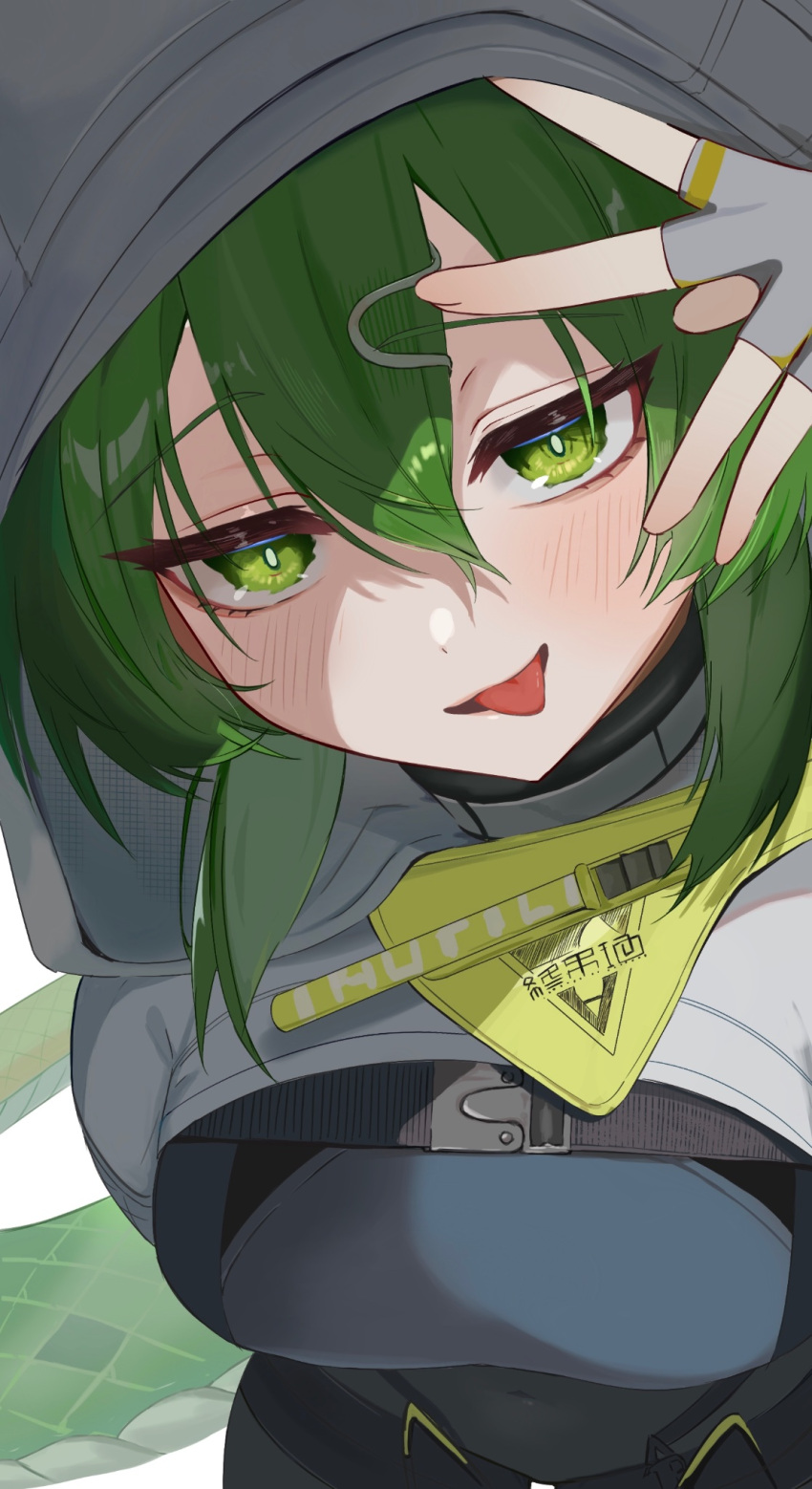 1girl, arknights, arknights:_endfield, bodysuit, breasts, covered_navel, fingerless_gloves, fluorite_(arknights)