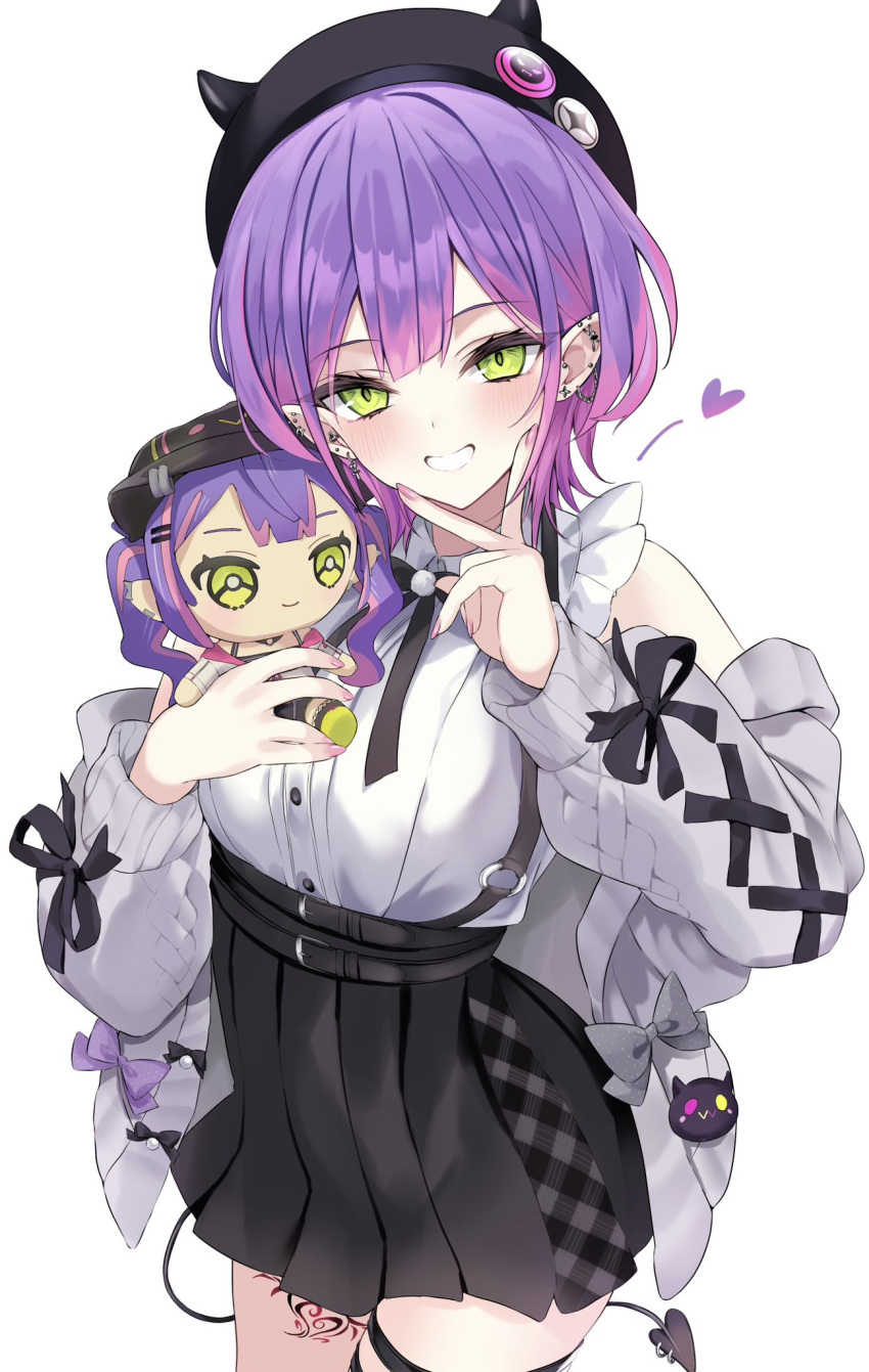 1girl, argule0901, beret, black_ribbon, black_skirt, blush, character_doll, commentary