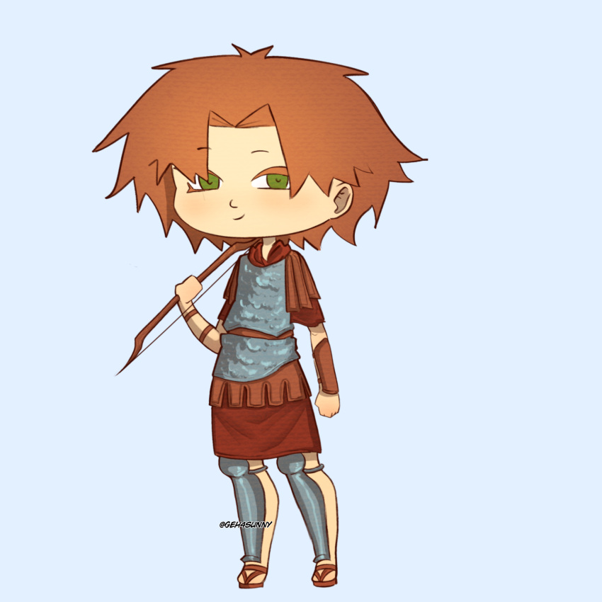1boy, armor, bow_(weapon), brown_hair, chibi, chibi_only, commentary, english_commentary