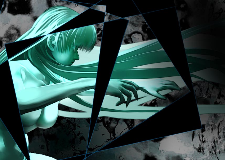 alpha-152, aqua_eyes, aqua_hair, blank_eyes, blue_eyes, blue_hair, breasts, collarbone