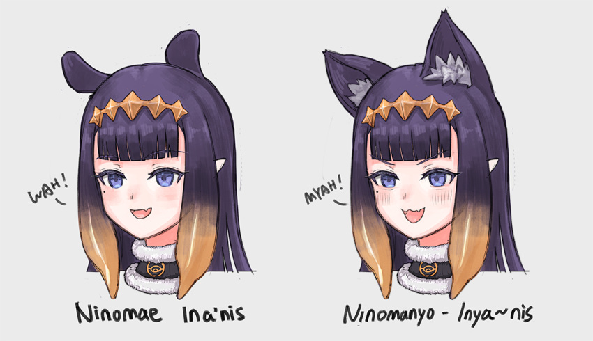 1girl, animal_ears, blunt_bangs, blush, cat_ears, commentary, dress, english_commentary