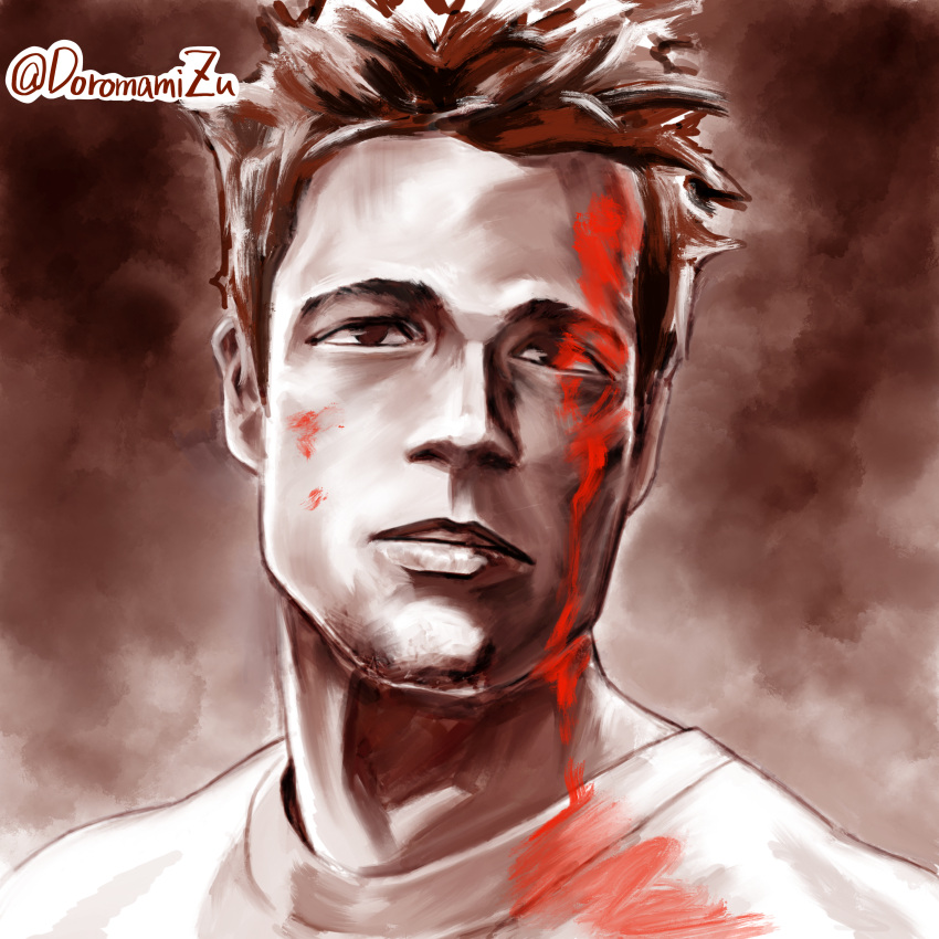 1boy, absurdres, blood, blood_on_clothes, blood_on_face, commentary, doromamizu, fight_club