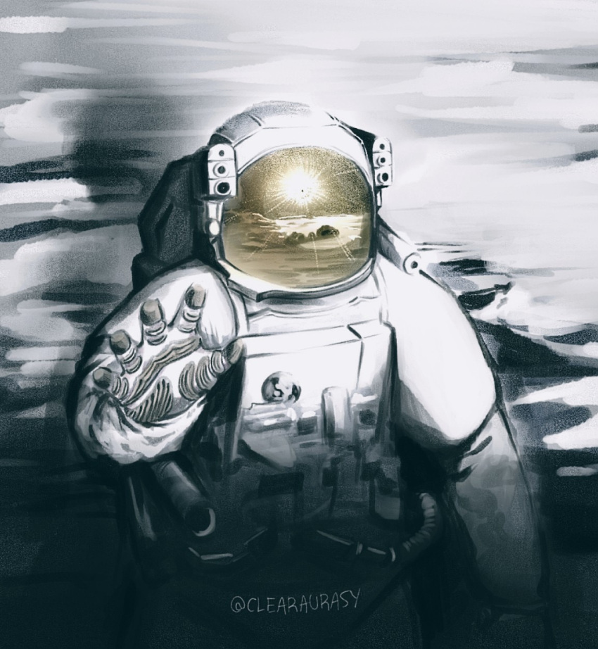 1other, asterion_(shadow_slave), astronaut, clearaurasy, commentary, covered_face, english_commentary, hand_up