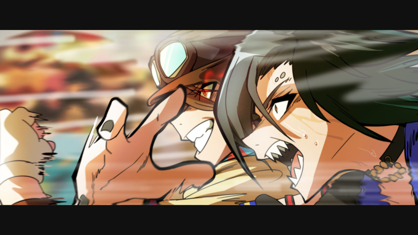 2girls, agnes_flight_(racehorse), air_shakur_(umamusume), anime_coloring, asymmetrical_bangs, aviator_cap, aviator_goggles, black_choker