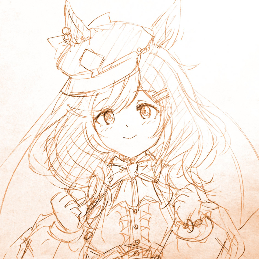 1girl, animal_ears, blush, bow, breasts, commentary_request, ear_covers, ear_ornament