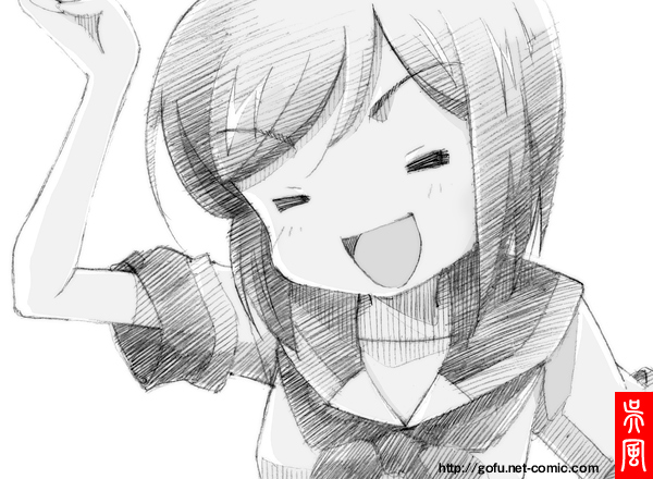 closed_eyes, eyes_closed, gofu, imai_yutaka, monochrome, open_mouth, school_uniform, serafuku