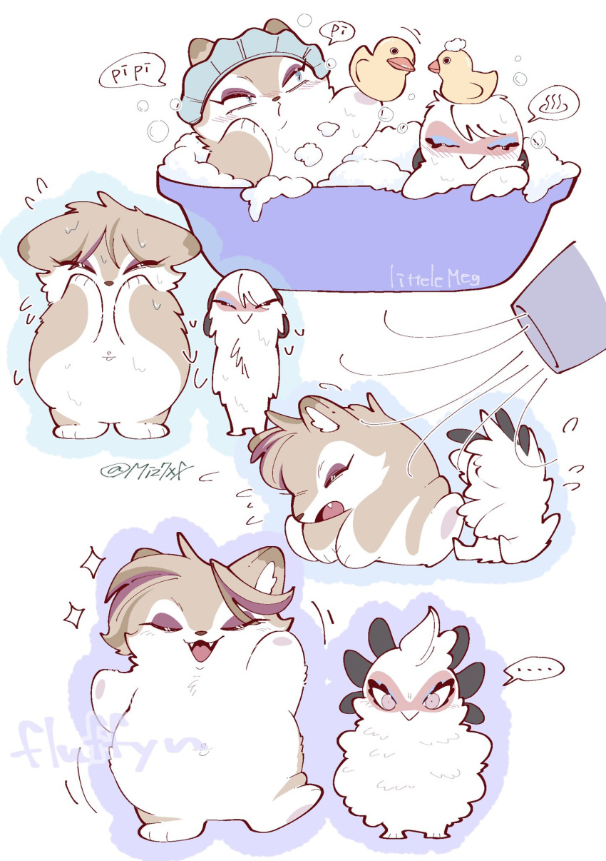 ..., animal_ears, animal_nose, artist_name, bath, bathing, blue_eyes, blush