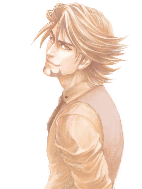 brown_eyes, brown_hair, devilsbones, facial_hair, kaburagi_t_kotetsu, male, necktie, short_hair, smile, solo, stubble, tiger_&amp;_bunny, vest