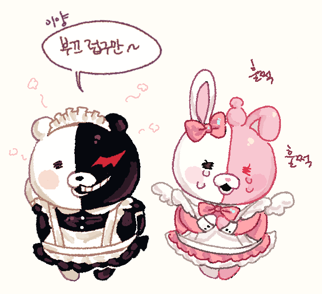 :d, black_dress, black_eyes, blush_stickers, bow, bowtie, chibi, commentary_request