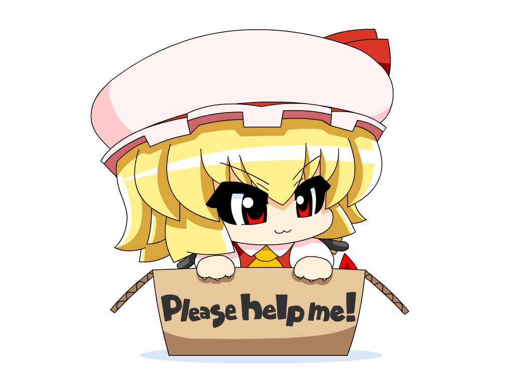 >:3, :3, ascot, blonde_hair, box, cardboard_box, chibi, claws