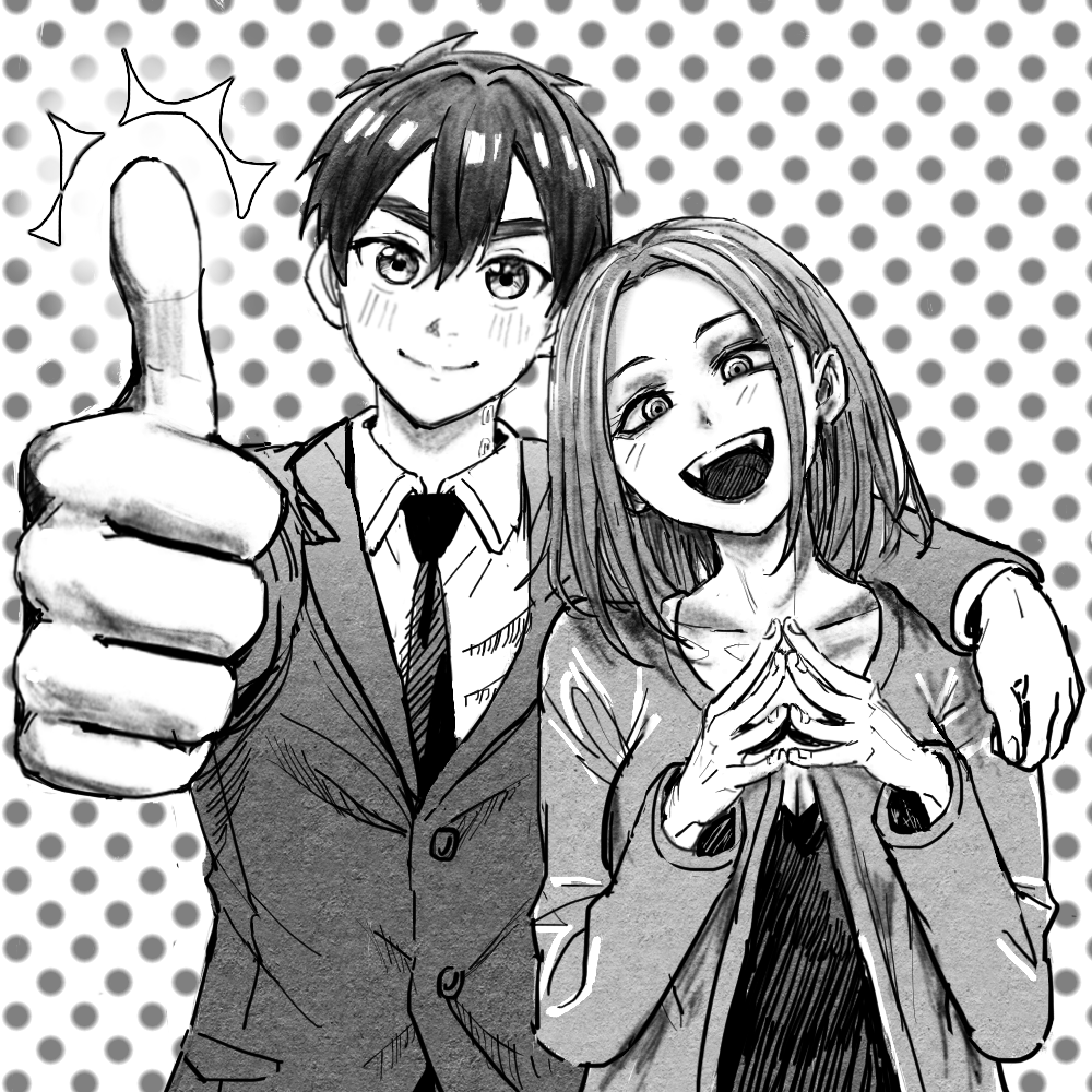 1boy, 1girl, aijou_rentarou, arm_around_shoulder, blazer, cardigan, closed_mouth, collared_shirt