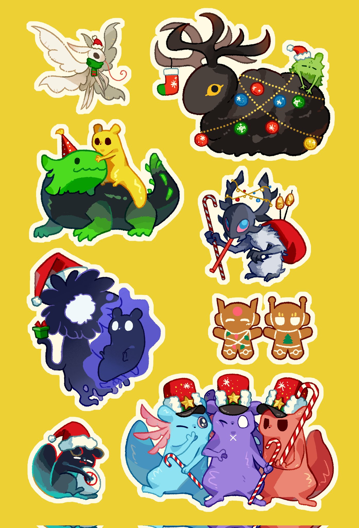 axolotl_ears, big_moth_(rain_world), candy, candy_cane, character-themed_food, christmas, christmas_lights, christmas_ornaments