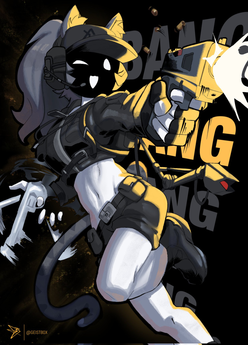 1girl, ;), animal_ears, artist_name, black_jacket, black_shoes, black_shorts, borrowed_character
