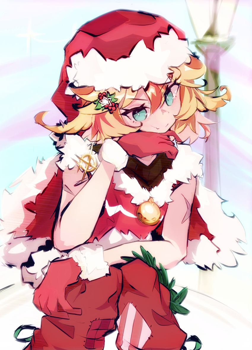 1girl, absurdres, blonde_hair, blue_eyes, closed_mouth, dokibird, dress, fang
