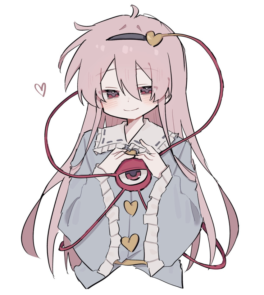 1girl, alternate_hair_length, alternate_hairstyle, blue_shirt, blush, closed_mouth, commentary, frills