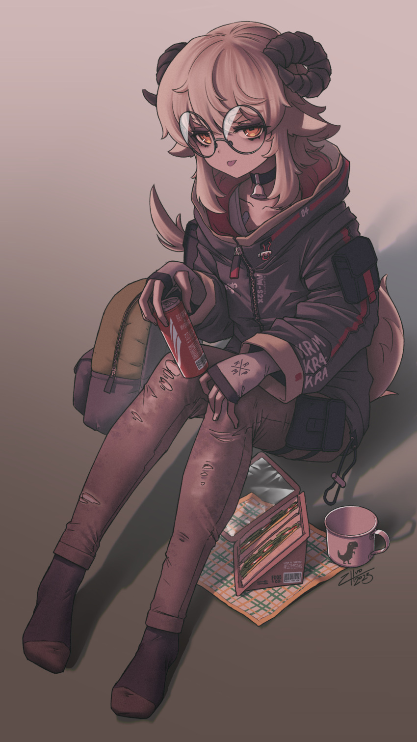 1boy, :p, absurdres, animal_ears, arm_warmers, backpack, bag, bags_under_eyes