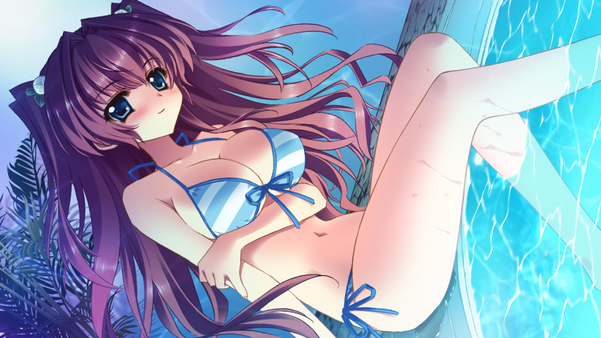 asakura_karen, bikini, blue_eyes, cube_(artist), game_cg, kimi_to_boku_to_eden_no_ringo, pool, swimsuit