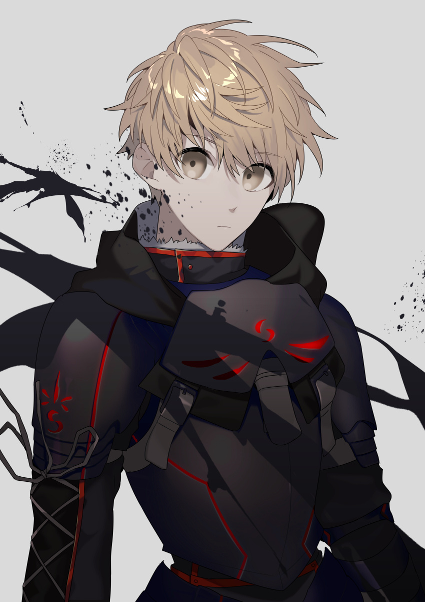 1boy, absurdres, armor, arthur_pendragon_(fate), arthur_pendragon_alter_(fate), black_armor, black_hood, black_ribbon