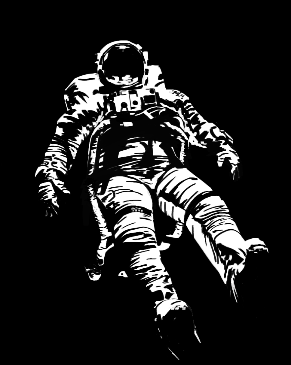1other, asterion_(shadow_slave), astronaut, dev.zaza, facing_viewer, floating, full_body, greyscale