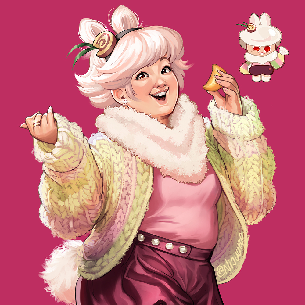 1girl, :d, animal_ears, asian, black_hairband, breasts, buttons, cardigan