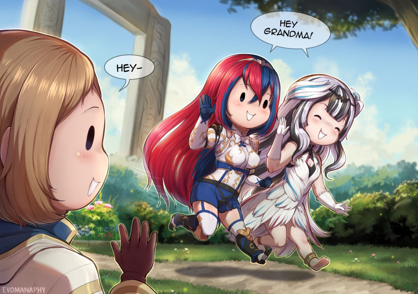 3girls, barefoot, black_choker, black_hair, blue_hair, braid, breasts, chained_legs
