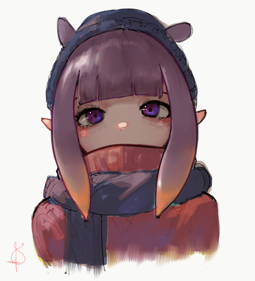 blush, coat, covered_mouth, hat, hololive, hololive_english, looking_at_viewer, ninomae_ina'nis