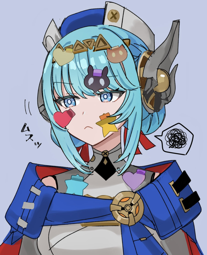 1girl, blue_eyes, blue_hair, commentary_request, genshin_impact, hat, highres, ineffa_(genshin_impact)