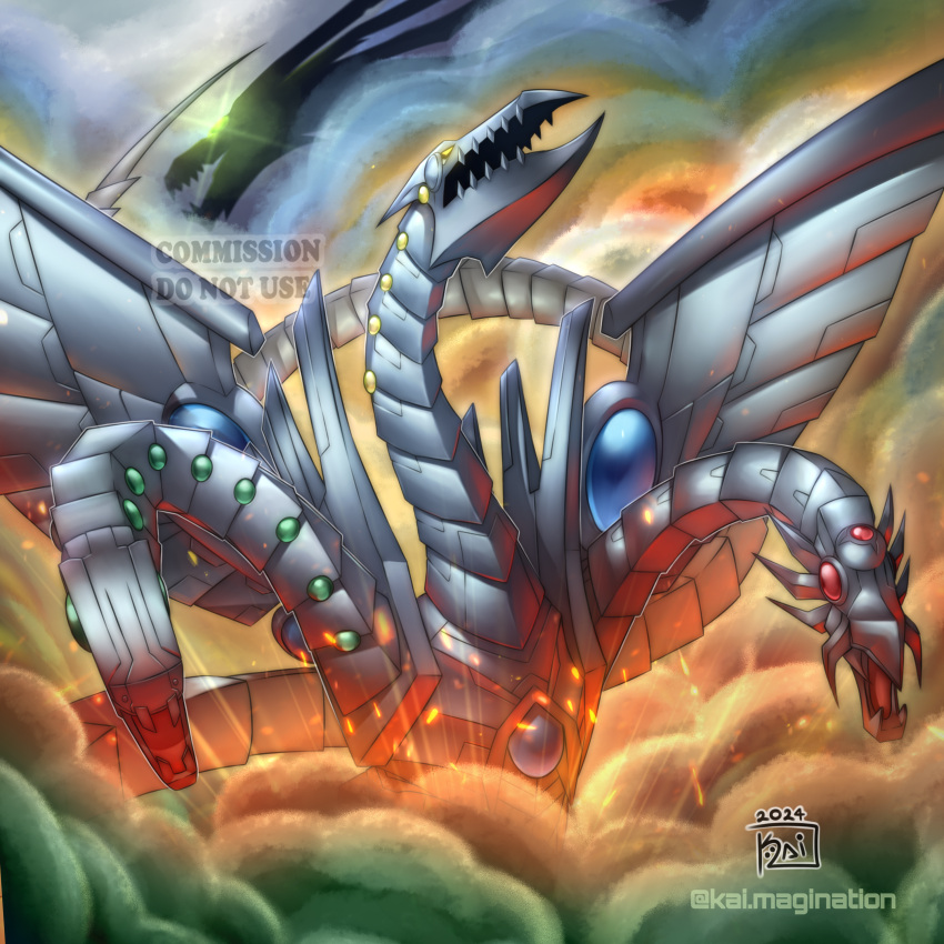 absurdres, blue_eyes, cyber_end_dragon, dragon, duel_monster, green_eyes, highres, kai.magination
