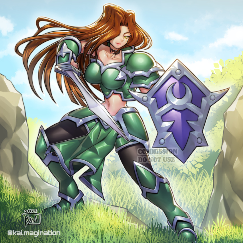 1girl, absurdres, alternate_costume, armor, breasts, brown_hair, duel_monster, full_body
