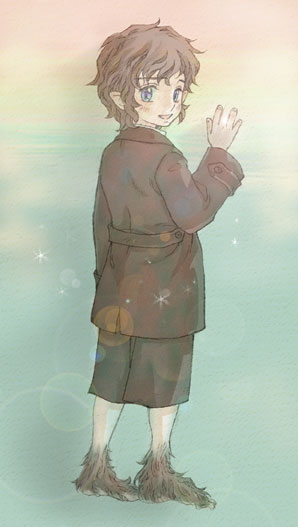 barefoot, blue_eyes, brown_hair, fantasy, frodo_baggins, hobbit, lord_of_the_rings, male