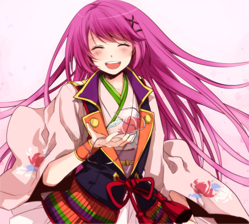 blush, closed_eyes, eyes_closed, hair_ornament, happy, harukanaru_toki_no_naka_de, harukanaru_toki_no_naka_de_3, highres