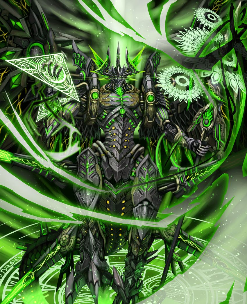 absurdres, armor, dragon, duel_monster, green_eyes, highres, holding, holding_staff