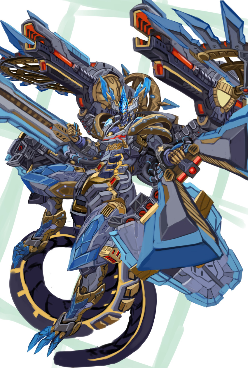 absurdres, arm_blade, armor, dragon, drytron_meteonis_draconids, duel_monster, gun, highres