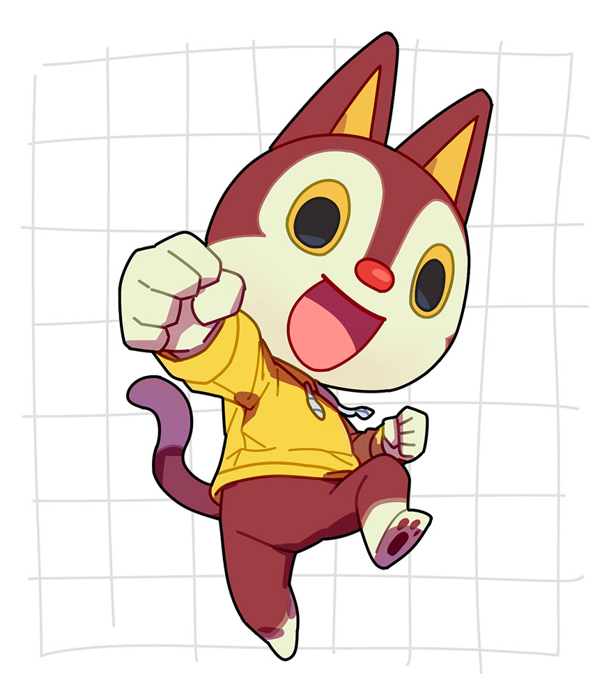 1boy, animal_crossing, cat_boy, clenched_hands, commentary_request, full_body, furry, furry_male