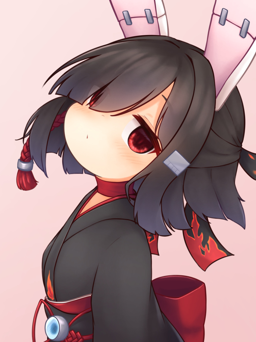 1girl, absurdres, animal_ears, azur_lane, black_hair, black_kimono, choker, closed_mouth