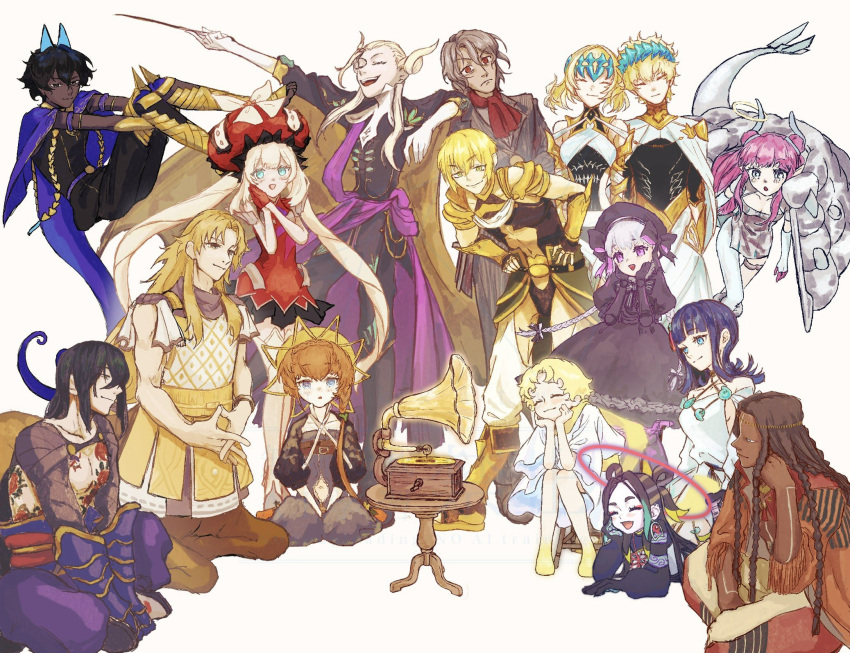 5girls, 6+boys, antonio_salieri_(fate), antonio_salieri_(second_ascension)_(fate), arjuna_(fate), arjuna_alter_(fate), arjuna_alter_(third_ascension)_(fate), ascot