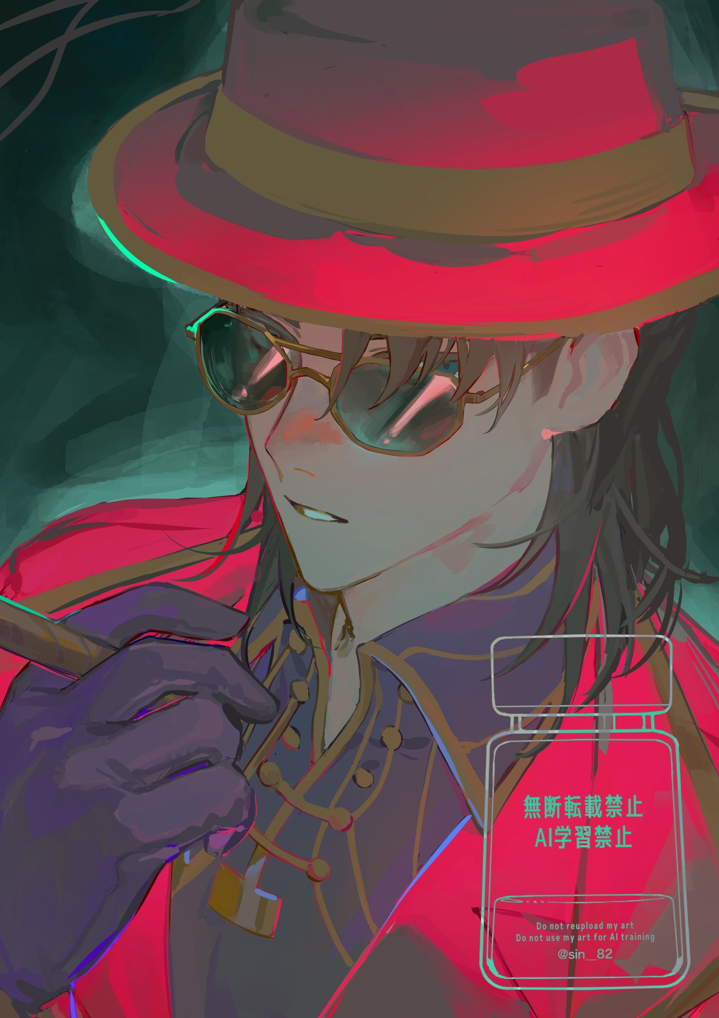 1boy, aiguillette, black_eyes, black_gloves, black_shirt, cigar, coat, collared_shirt
