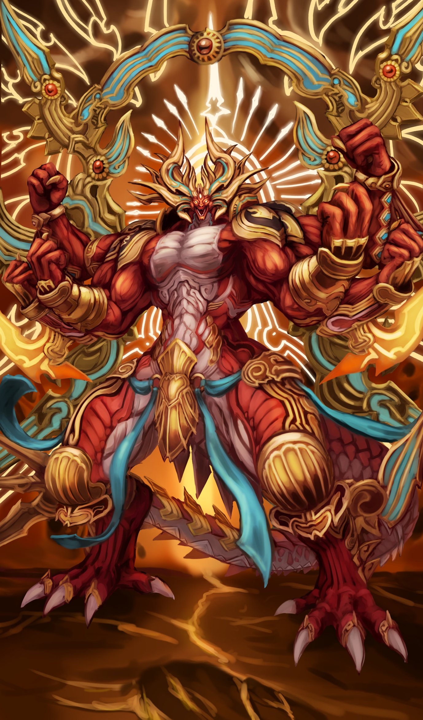 clenched_hands, dragon, duel_sieger_"tempest_enforcer", extra_arms, full_body, future_card_buddyfight, gauntlets, highres
