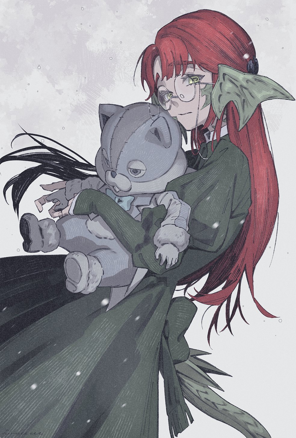 au_ra, calyx_(ff14), dragon_girl, dragon_horns, dragon_tail, dress, eyewear_strap, final_fantasy