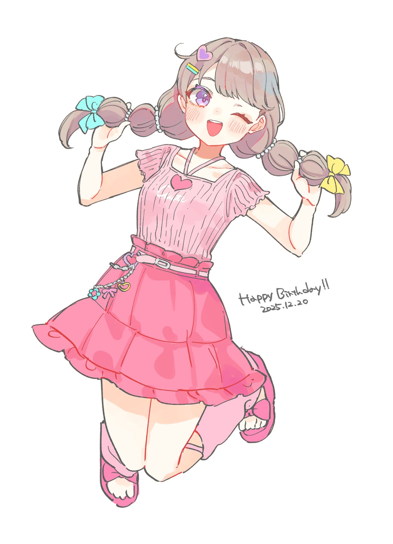 1girl, ;d, blue_bow, blush, bow, brown_hair, commentary_request, fujishima_megumi