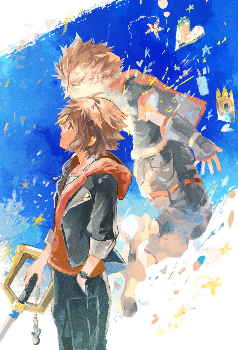 1boy, age_progression, aozrnst, black_jacket, black_shorts, brown_hair, chain, chain_necklace