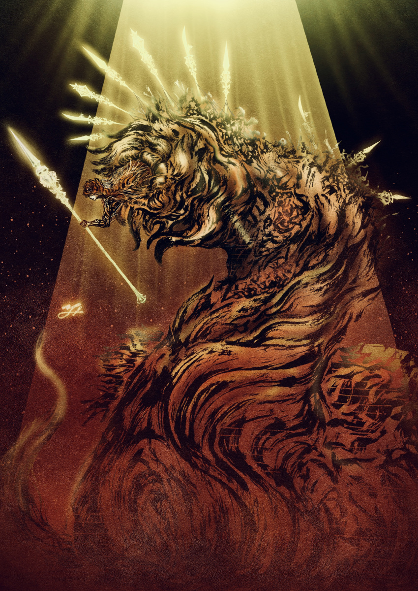 1girl, absurdres, alternate_form, artist_name, body_horror, calligraphy_brush_(medium), deadpool_yuchan, elden_ring