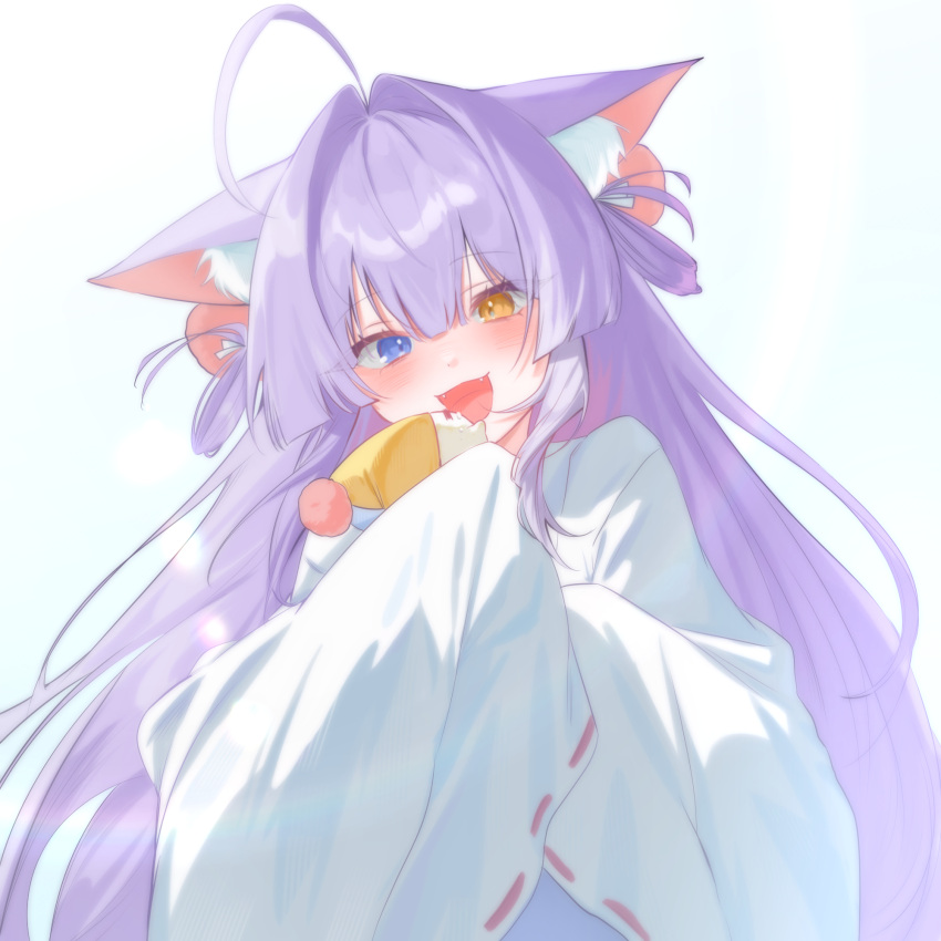 1girl, :d, animal_ear_fluff, animal_ears, blue_eyes, chacha_(chacha0), creature, fangs