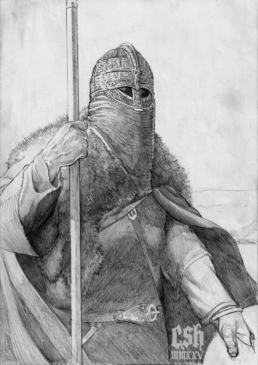 1boy, absurdres, anglo-saxon, armor, artist_name, belt, cape, chainmail