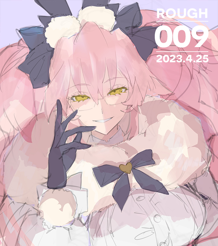 1girl, animal_ear_fluff, animal_ears, black_bow, black_gloves, bow, breasts, cloak