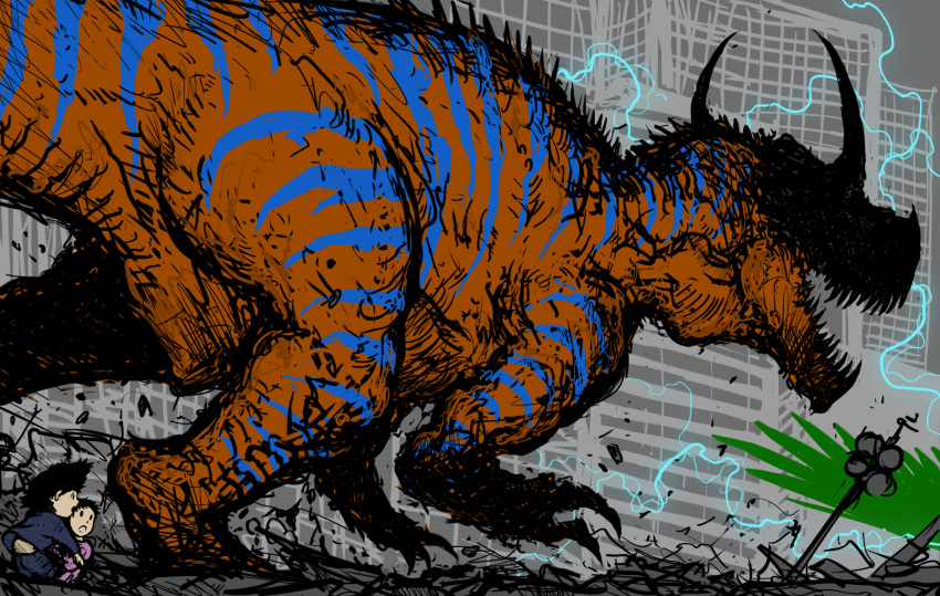 1boy, 1girl, baby, child, claws, creature, creature_focus, digimon