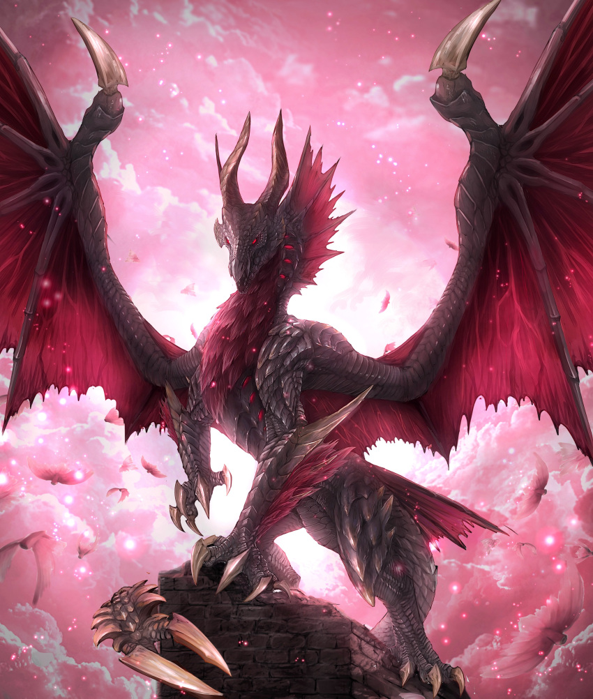 absurdres, claws, clouds, cloudy_sky, dragon, highres, horns, malzeno_(monster_hunter)