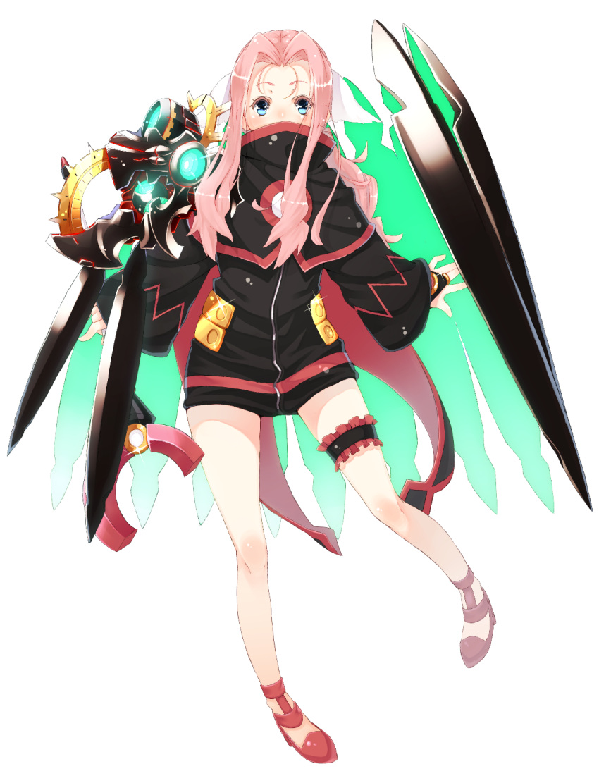 animal_ears, bad_id, blue_eyes, crossover, darry_adai, garters, highres, leg_garter, magical_girl, pink_hair, sekaiju_no_meikyuu, sekaiju_no_meikyuu_3, solo, takuan_(takuan0907), tengen_toppa_gurren-lagann, tengen_toppa_gurren_lagann, tengen_toppa_gurren_lagann:_parallel_works, weapon, zodiac_(sekaiju)